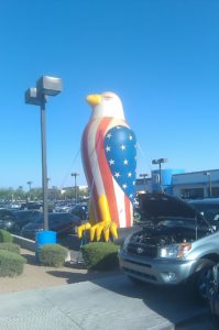 Eagle shape cold-air advertising inflatables for sale and rent in the Austin area.